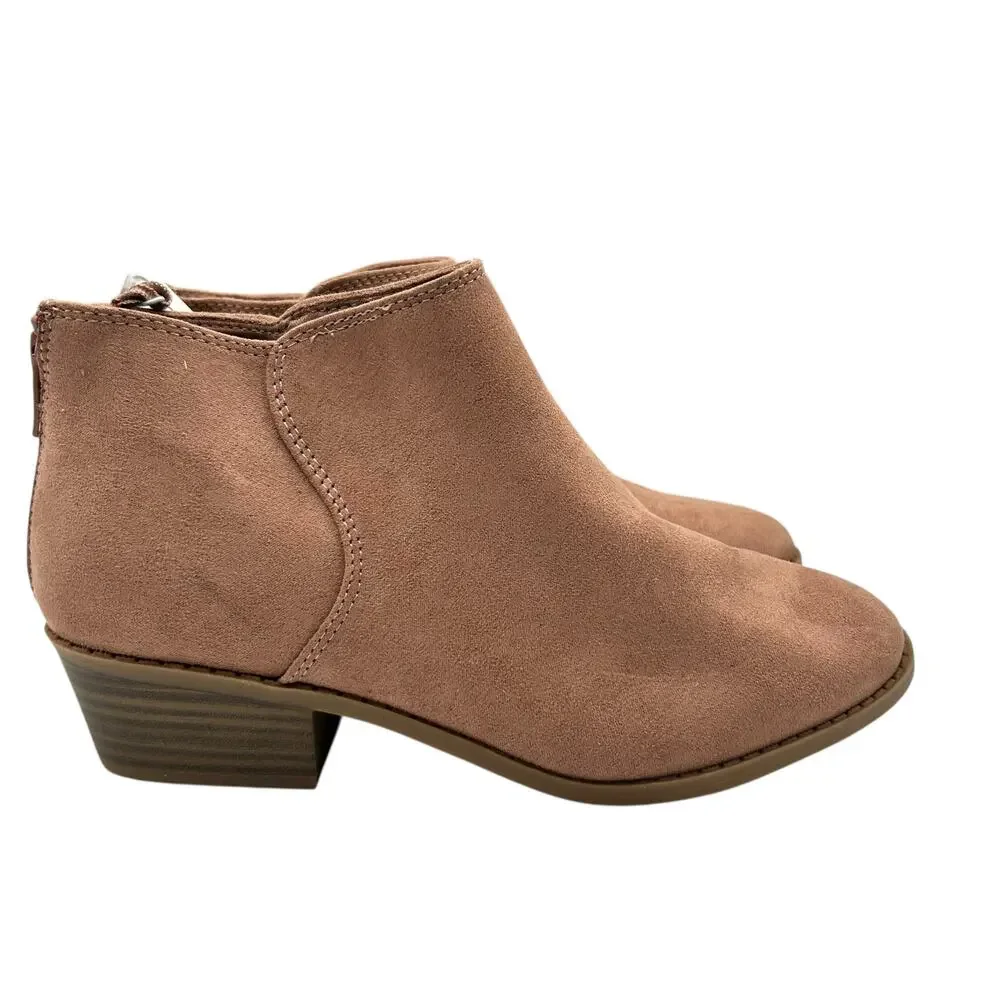 Old Navy Girls Tan Suede Rear Zip Stacked Block Heel Ankle‎ Booties Size 4